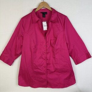 Lane Bryant Button Down Shirt Women’s Plus Size 18 Hot Pink 3/4 Sleeve NWT